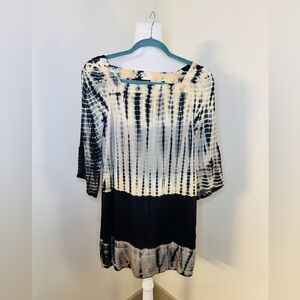 Gypsy 05 Black and Cream Tie-Dye Silk Shift Dress